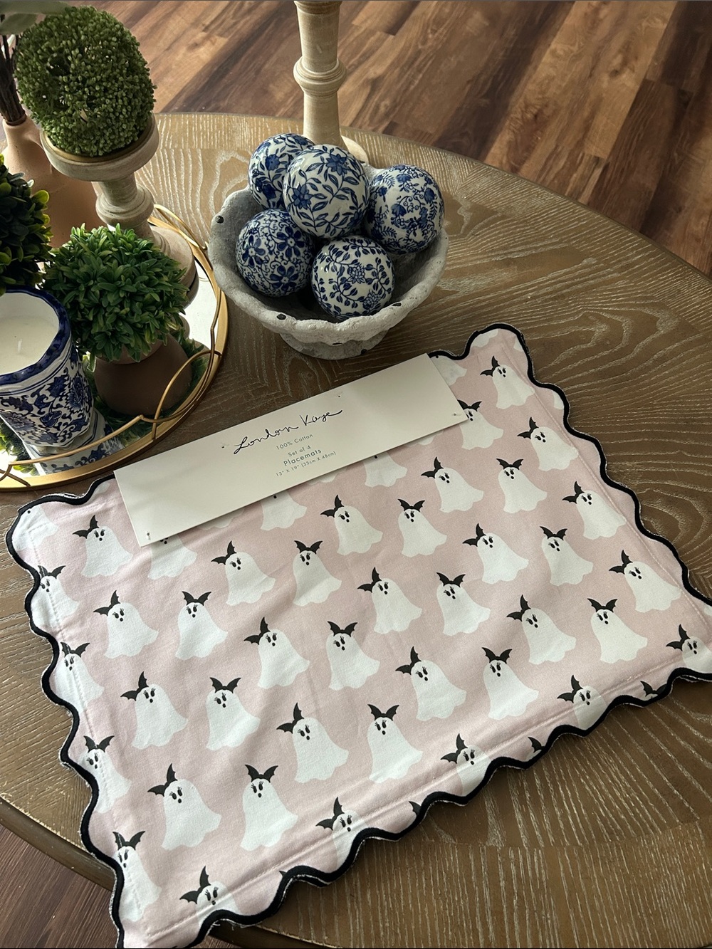 NEW! Set/4 Pink Halloween Boo Ghost Vampire Bat Bow Coquette Scalloped Placemat